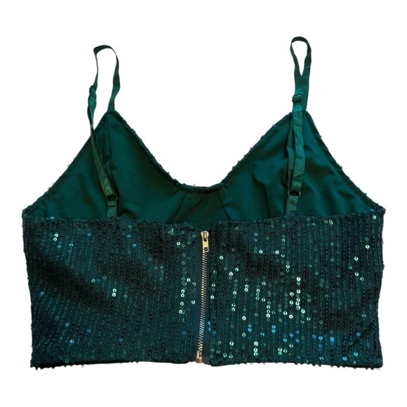 Green Sparkly Sequin Camisole Sleeveless Adjustable Spaghetti Straps Size Small - Picture 3 of 9